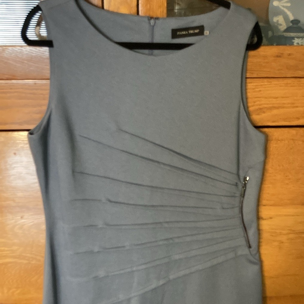 Ivanka Trump Womens Slate Blue Pleated Waist Sheath Dress Size 16 Sleeveless - Picture 11 of 11